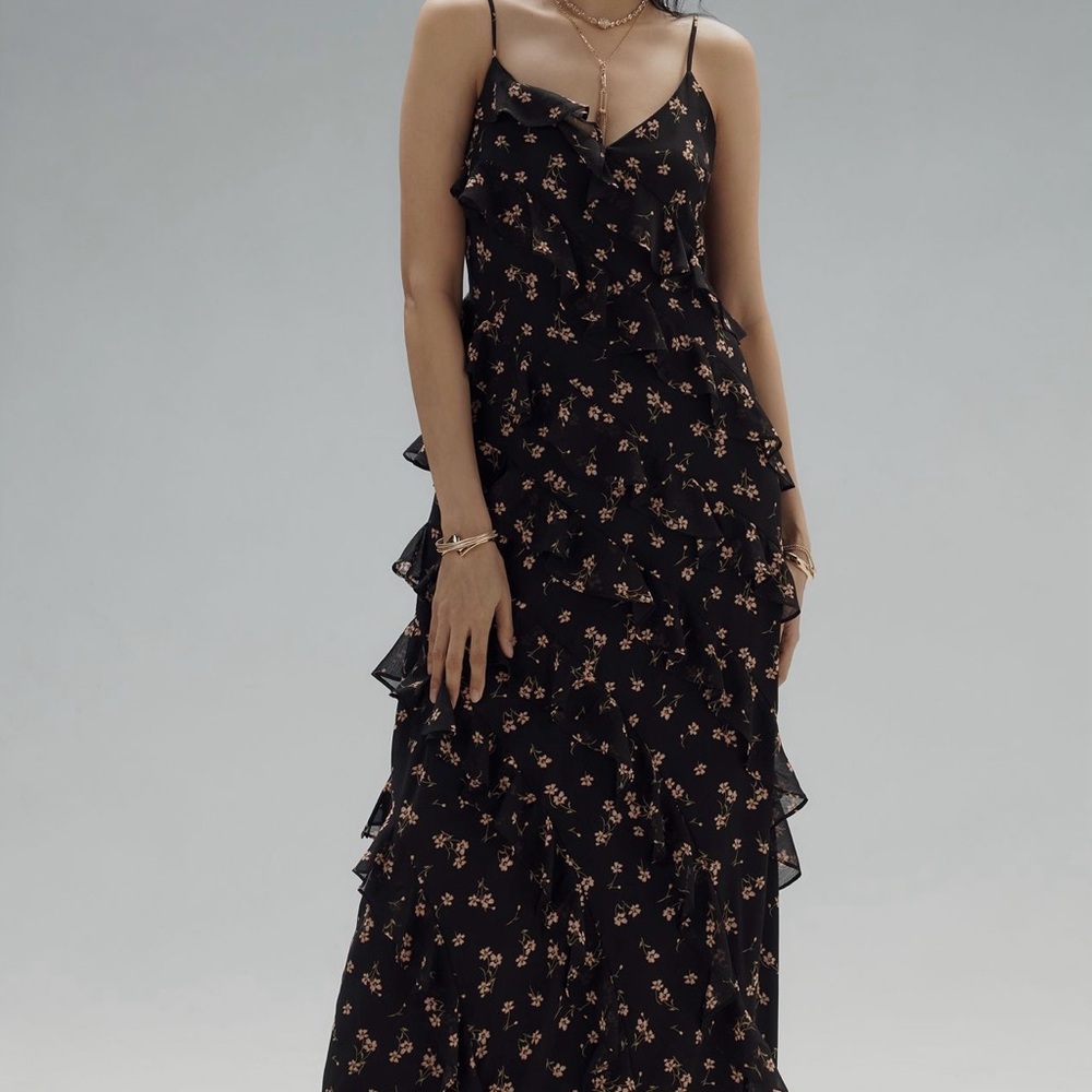 AFRM Black Floral Ruffle Maxi Dress